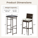 3 Piece Outdoor Bar Set Patio Heavy-Duty Metal Barstool and Table Set-White