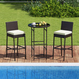 3 Piece Outdoor Bar Set Patio Heavy-Duty Metal Barstool and Table Set-White
