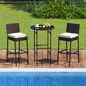 3 Piece Outdoor Bar Set Patio Heavy-Duty Metal Barstool and Table Set-White