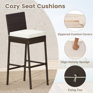 3 Piece Outdoor Bar Set Patio Heavy-Duty Metal Barstool and Table Set-White
