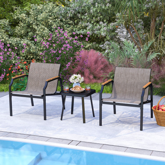 3 Piece Outdoor Chair Set with Breathable Fabric Seat and Armrests-Brown