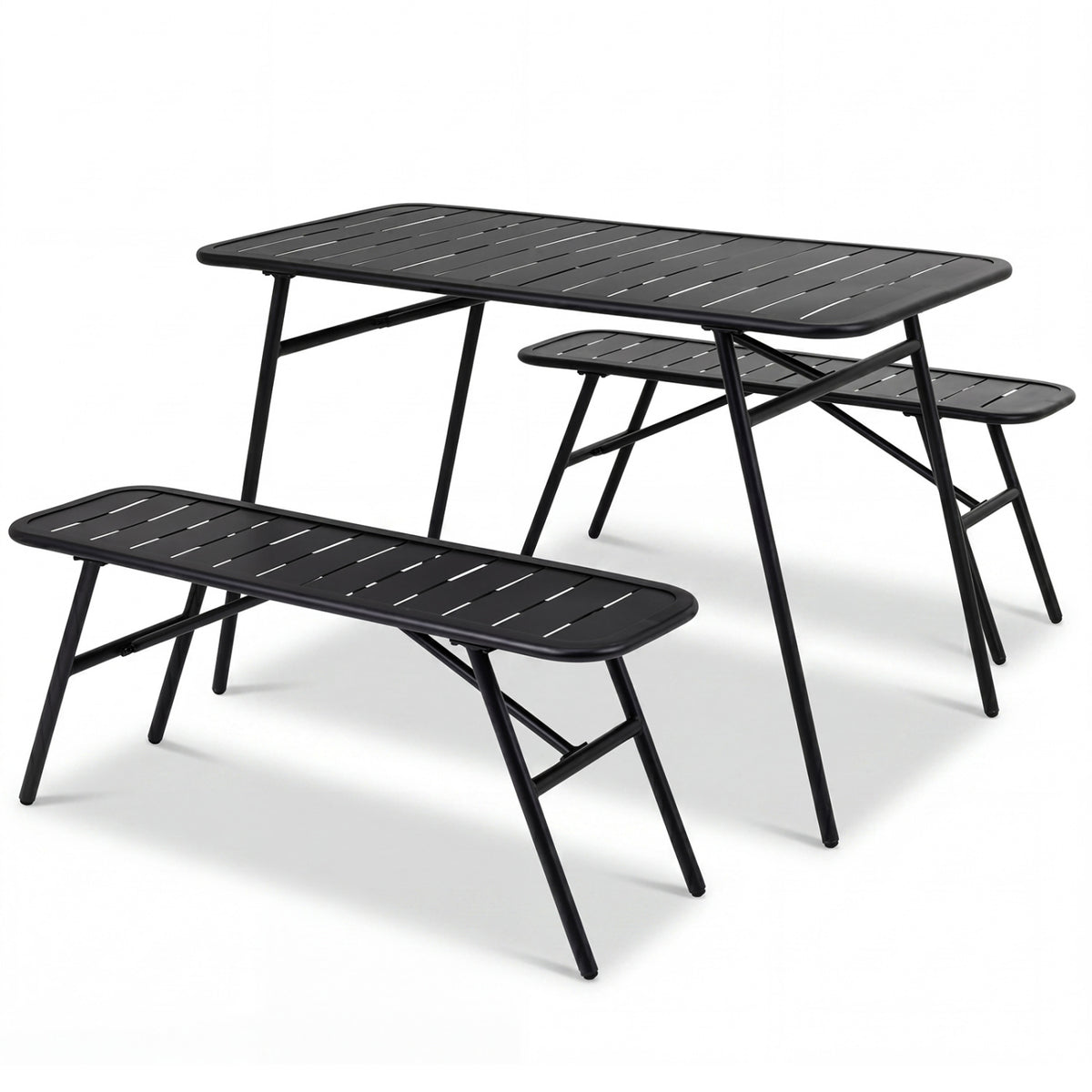 3-Piece Outdoor Dining Set with Coffee Table and 2 Benches for Backyard Deck-Black