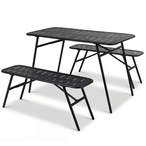 3-Piece Outdoor Dining Set with Coffee Table and 2 Benches for Backyard Deck-Black