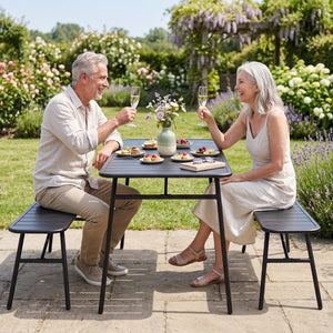 3-Piece Outdoor Dining Set with Coffee Table and 2 Benches for Backyard Deck-Black