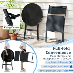 3 Piece Outdoor Folding Patio Bistro Set with Tempered Glass Coffee Table and 2 Patio Chairs