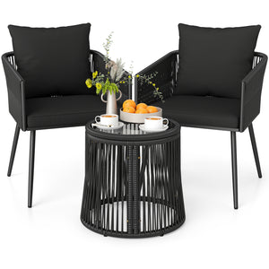 3-Piece Outdoor Furniture Set with Cushions for Porch Garden-Black