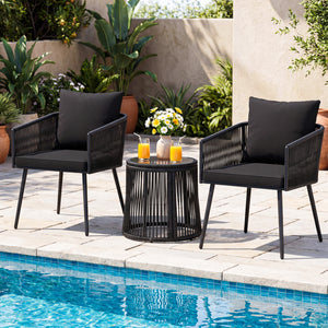 3-Piece Outdoor Furniture Set with Cushions for Porch Garden-Black