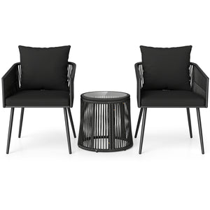 3-Piece Outdoor Furniture Set with Cushions for Porch Garden-Black