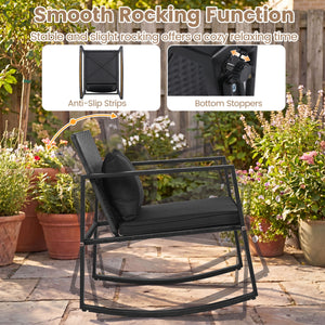 3-Piece Outdoor Rocking Bistro Set with Soft Cushions and Tempered Glass Table-Dark