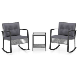 3-Piece Outdoor Rocking Chair Set for Garden-Gray