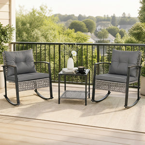 3-Piece Outdoor Rocking Chair Set for Garden-Gray