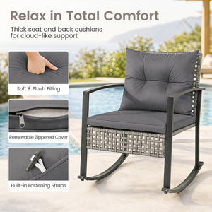 3-Piece Outdoor Rocking Chair Set for Garden-Gray