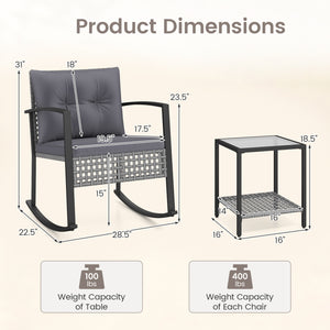 3-Piece Outdoor Rocking Chair Set for Garden-Gray