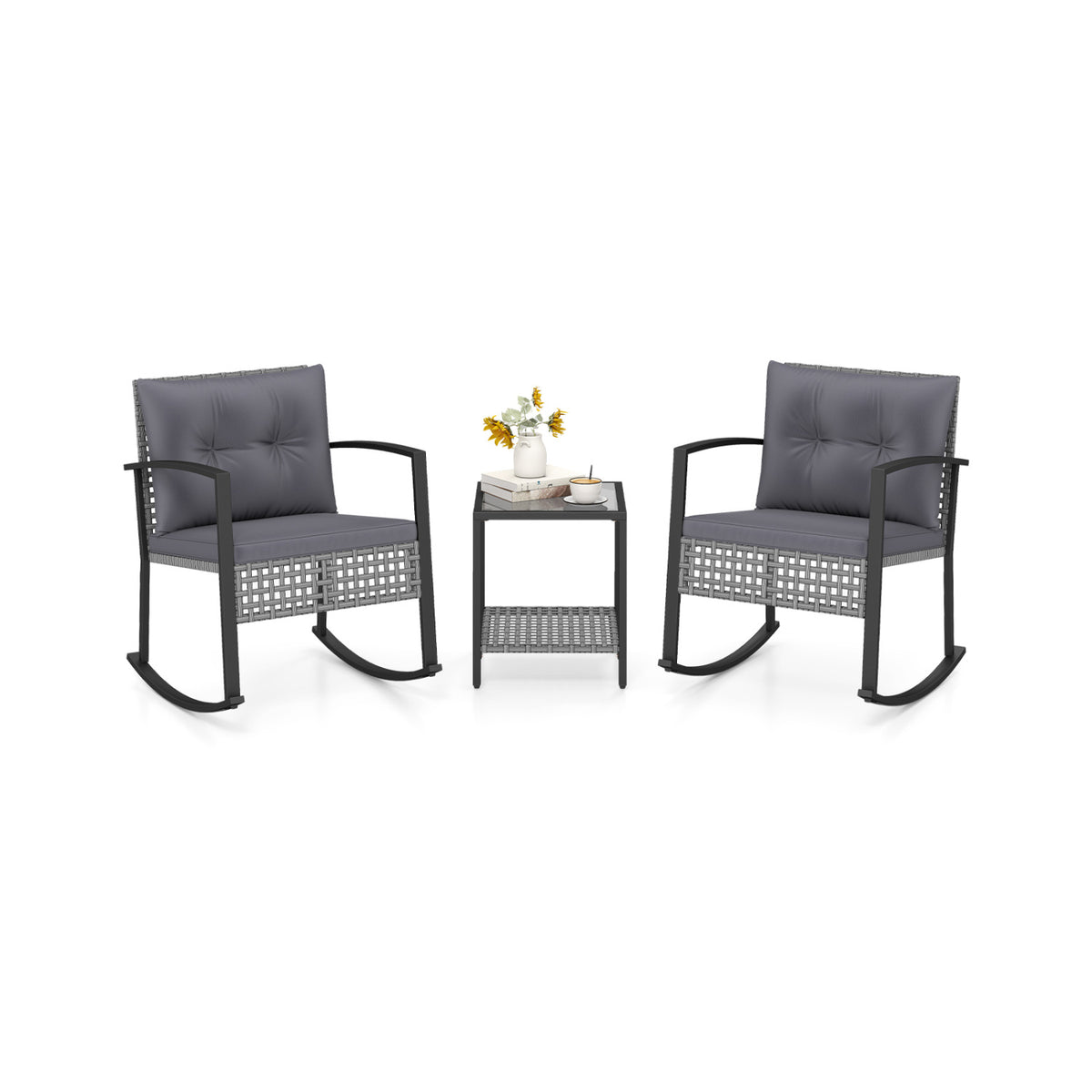 3-Piece Outdoor Rocking Chair Set for Garden-Gray