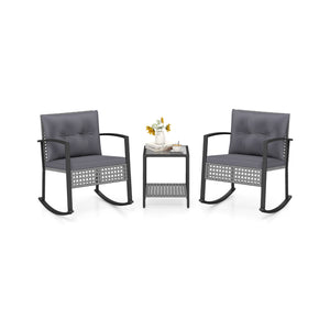 3-Piece Outdoor Rocking Chair Set for Garden-Gray