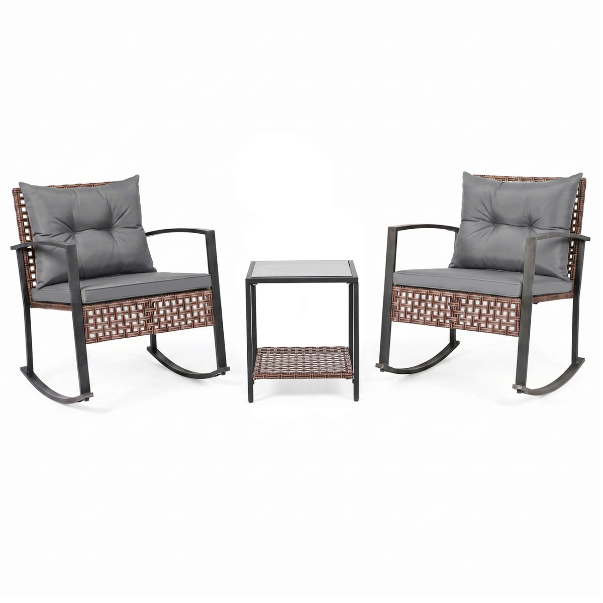 3-Piece Outdoor Rocking Chair Set-Gray