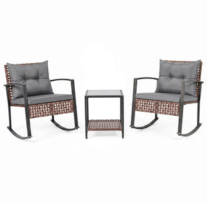 3-Piece Outdoor Rocking Chair Set-Gray