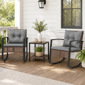 3-Piece Outdoor Rocking Chair Set-Gray