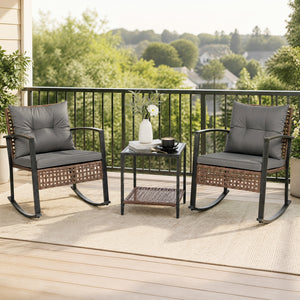 3-Piece Outdoor Rocking Chair Set-Gray