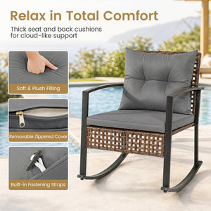 3-Piece Outdoor Rocking Chair Set-Gray