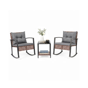 3-Piece Outdoor Rocking Chair Set-Gray
