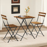 3 Piece Patio Acacia Wood Bistro Set with Slatted Seat and Tabletop-Brown