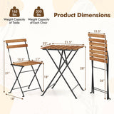 3 Piece Patio Acacia Wood Bistro Set with Slatted Seat and Tabletop-Brown