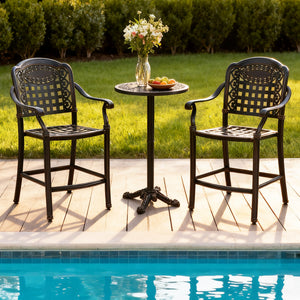 3 Piece Patio Bar Set Outdoor Cast Aluminum Round High Top Table 2 Counter Height Bar Stools