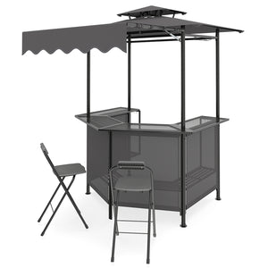 3-Piece Patio Bar Set Outdoor Grill Gazebo and 2 Folding Bar Stools-Black
