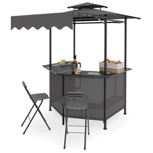 3-Piece Patio Bar Set Outdoor Grill Gazebo and 2 Folding Bar Stools-Black