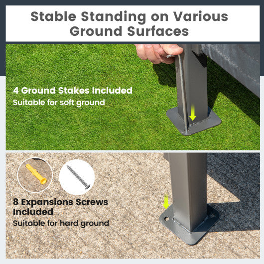 3-Piece Patio Bar Set 8 x 8 FT Double-Tier Grill Gazebo with 2 Bar Stools-Gray