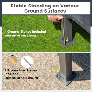 3-Piece Patio Bar Set 8 x 8 FT Double-Tier Grill Gazebo with 2 Bar Stools-Gray