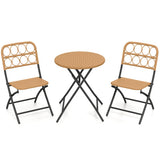3 Piece Patio Bistro Set Folding Round Table and Chairs with Wicker Seat