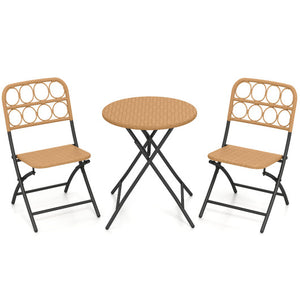 3 Piece Patio Bistro Set Folding Round Table and Chairs with Wicker Seat