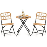 3 Piece Patio Bistro Set Folding Round Table and Chairs with Wicker Seat