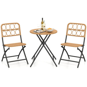 3 Piece Patio Bistro Set Folding Round Table and Chairs with Wicker Seat