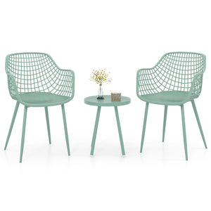 3 Piece Patio Chair Set with PP Seat and Tabletop for Porch-Green