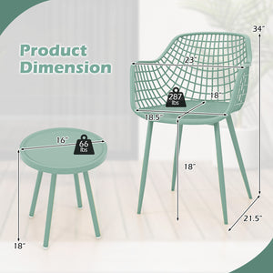 3 Piece Patio Chair Set with PP Seat and Tabletop for Porch-Green