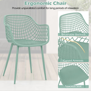 3 Piece Patio Chair Set with PP Seat and Tabletop for Porch-Green