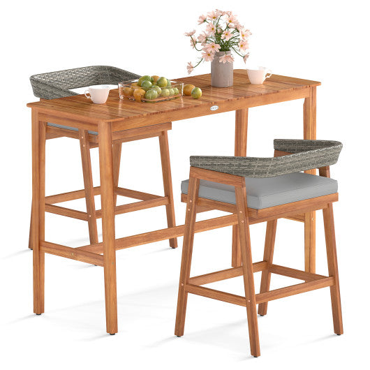 3 Pieces Patio Counter Height Bar Set with 2 Cushioned Barstools
