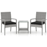3 Piece Patio Furniture Set with Seat Cushions and Tempered Glass Tabletop for Balcony-Black