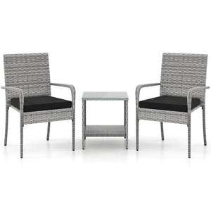 3 Piece Patio Furniture Set with Seat Cushions and Tempered Glass Tabletop for Balcony-Black