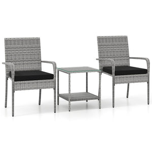 3 Piece Patio Furniture Set with Seat Cushions and Tempered Glass Tabletop for Balcony-Black