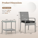3 Piece Patio Furniture Set with Seat Cushions and Tempered Glass Tabletop for Balcony-Black