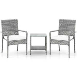 3 Piece Patio Furniture Set with Seat Cushions and Tempered Glass Tabletop for Balcony-White