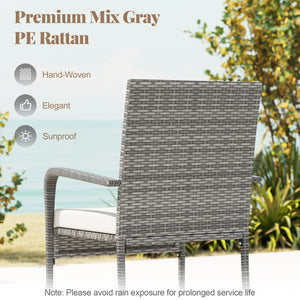 3 Piece Patio Furniture Set with Seat Cushions and Tempered Glass Tabletop for Balcony-White