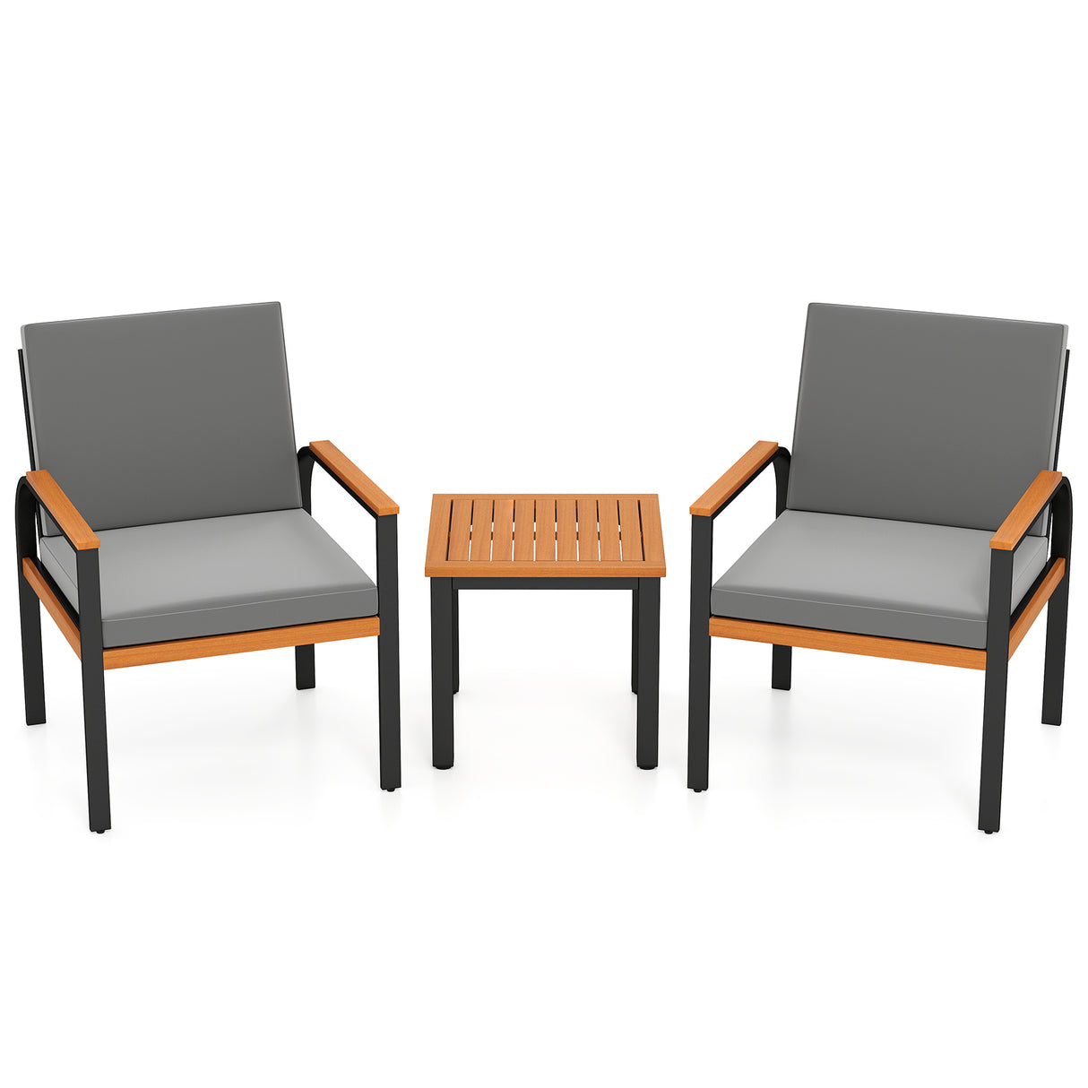 3 Piece Patio Furniture Set Outdoor Conversation Set with Coffee Table-Grey