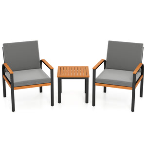 3 Piece Patio Furniture Set Outdoor Conversation Set with Coffee Table-Grey