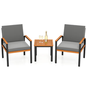 3 Piece Patio Furniture Set Outdoor Conversation Set with Coffee Table-Grey