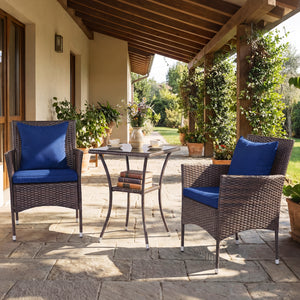 3-Piece Patio Furniture Set Rattan Bistro Chairs with 2-Tier Tempered Glass Side Table-Navy